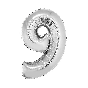 Balão Metalizado Numero 9 Prata 14" 35cm  Cromus