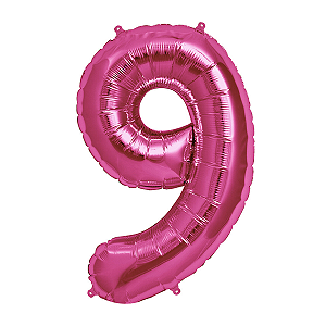 Balão Metalizado Numero 9 Pink 14" 36cm Grabo