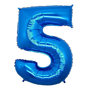 Balão Metalizado Numero 5 Azul 14" 36cm Grabo