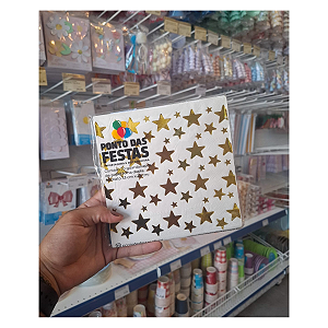 Guardanapo Papel Estrelas Metalizadas Dourada 33x33cm 20Un
