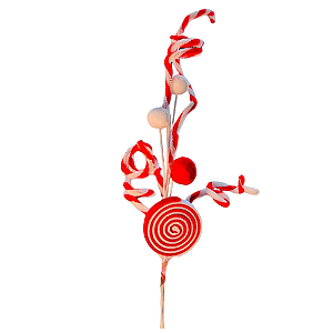 Galho Decorativo Natalino Lollipop Vermelho/Branco 58cm 1un