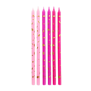 Vela Palito Rosa C/ Dourado 14cm 6Un
