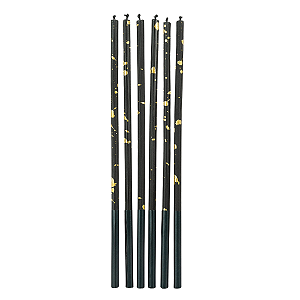 Vela Palito Preto C/ Dourado 17cm 6Un