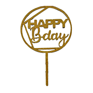 Topo Decorativo Eva Glitter Dourado Happy B Day 21 Cm