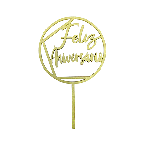 Topo Decorativo Eva Glitter Feliz Aniversario Amarelo Candy