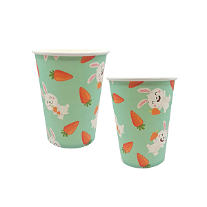 Copo Papel Coelhinho Cenoura Páscoa Verde 250ml 8Un