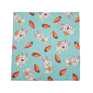 Guardanapo Papel Coelhinho Cenoura Páscoa Verde 33x33cm 20Un