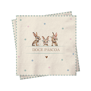 Guardanapo Papel Coelhinhos Doce Páscoa 32,5x32,5cm 20Un