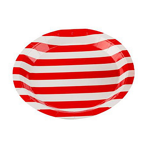 Prato Papel Listrado Vermelho 18cm 10Un