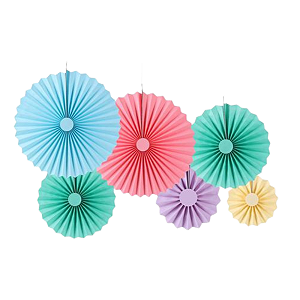 Kit Enfeite Leque de Papel 20/30/40cm 6un - Candy Colors