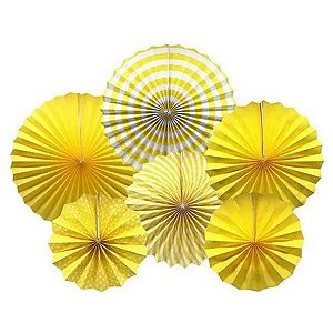 Kit Enfeite Leque de Papel 20/30/40cm 6un - Amarelo