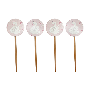 Topo Para Doces e Cupcake Cisne Rosa 10Un