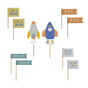 Toppers P/ Doces e Cupcakes Foguetes Astronauta 10Un