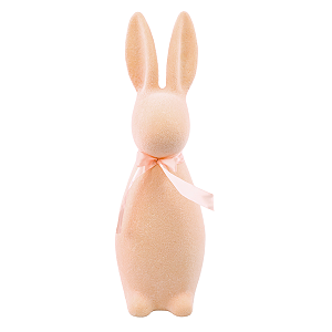Coelho Decorativo Flocado Páscoa C/ Laço Salmão 1Un