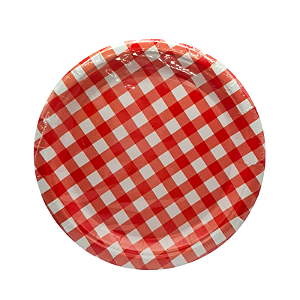 Prato Papel Xadrez  Vermelho 18cm 8Un Festa Junina