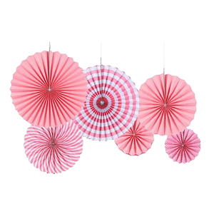 Kit Enfeite Leque de Papel 20/30/40cm 6un - Rosa Bebê