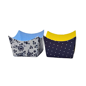 Forminha P/ Doces Cachepot Floral Poá Azul Marinho 24Un