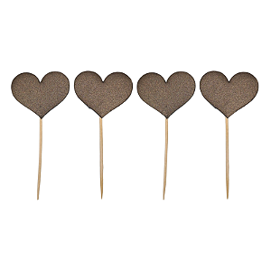 Pick P/ Doces e Cupcakes Coração Marrom 12Un