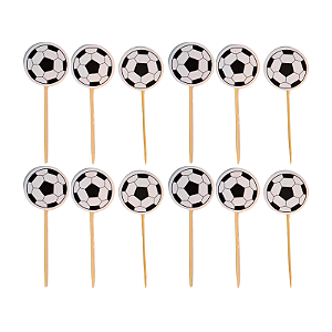 Pick Palito Decorativo Bola Futebol 10cm 12Un