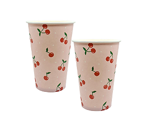 Copo de Papel Cereja Rosa 300ml 8Un