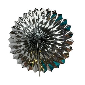Enfeite Leque Papel Metalizado Prata 40cm C/1 UN