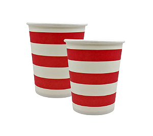 Copo Papel Listrado Vermelho 270ml 10Un