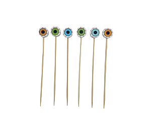 Pick Palito Bambu Petiscos Halloween Olhos 12cm 12Un