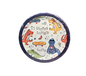 Prato Papel Dinossauros Musicais 18cm 8Un