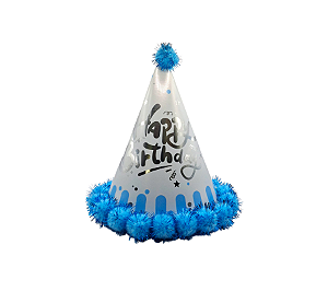Chapéuzinho Aniversário Happy Birthday Pompom Azul 1Un