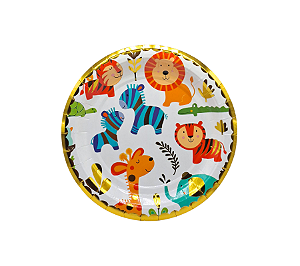 Prato Papel Safari Animais Floresta Borda Dourada 18cm 8un