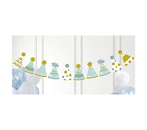 Faixa Decorativa Parabéns Chapeuzinhos Azul e Dourado