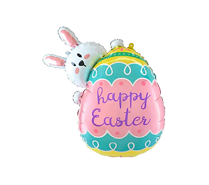 Balão Metalizado Happy Easter Ovo Páscoa Coelhinho 72x81cm 1Un