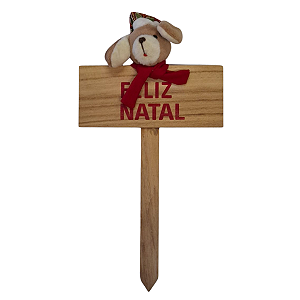 Placa Madeira Feliz Natal Urso 24Cm