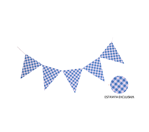 Bandeirolas de Papel Vichy Xadrez Azul Royal 10 Bandeirinhas