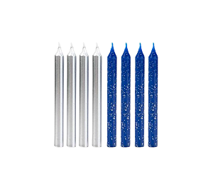 Vela Palito Azul Glitter e Prata 8cm 8Un