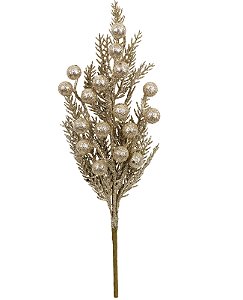 Galho Decorativo Natal Champanhe Bolinhas C/ Glitter 1Un