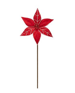 Galho Natal Poinsetia Listrada Vermelha/Branco C/ Guizo 1UN