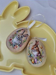 Enfeite Decorativo Ovos Páscoa Coelhinho Bege 2Un