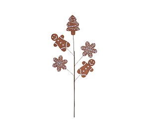 Galho Decorativo Gingerbread Biscoito Natal  57cm 1Un