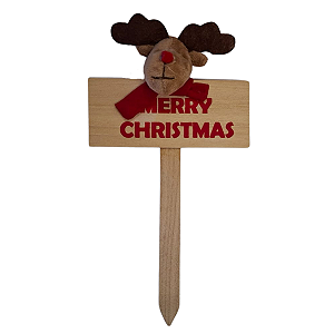 Placa Madeira Merry Christmas Rena 24cm