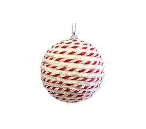 Bola Arvore de Natal Listras Vermelho/ Branco Tecido 10Cm 1Un