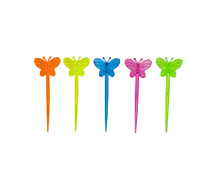 Pick Palito Decorativo Plástico Borboletas Coloridas 24Un