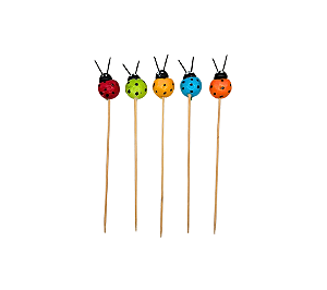 Palito de Bambu Para Frutas e Petiscos Joaninhas Coloridas 12Un