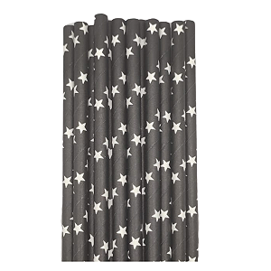 Canudo de Papel Estrelas Preto 20un