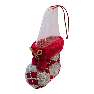 Enfeite Decorativo Natal Bota/ Meia Noel Xadrez Vermelho 1Un
