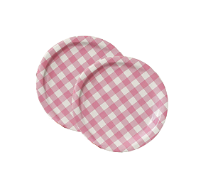Prato Papel Xadrez Rosa 18cm 8Un