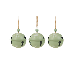 Enfeite Pendurar Guizo Natal Verde C/ Flocos de Neve 3Un