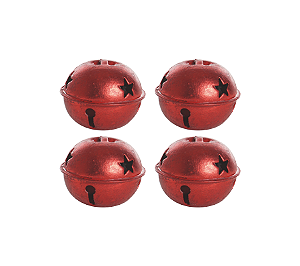 Enfeite Pendurar Guizo Natalino Vermelho Estrelas Natal 4Un