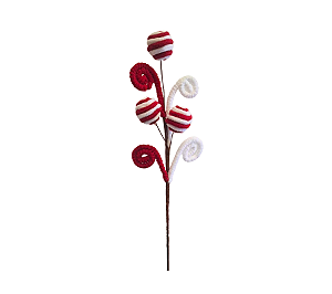Enfeite Galho Lolipop Decoração Natal Branco/Vermelho 1Un