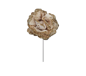Galho Decoração Natal Rosa Off White Glitter Dourado 1Un
